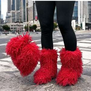 Very Furry Boots And Heart Bag Set