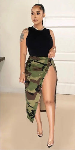 Camo Long Side Split Skirt