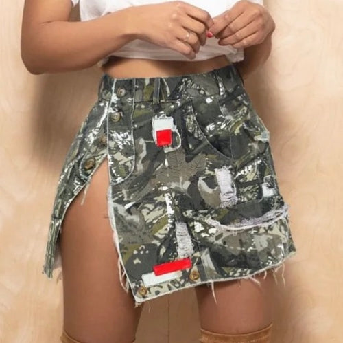 Camo Mini Side Split Skirt