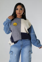 Load image into Gallery viewer, Demin Sleeves Color Block Knit Sweater