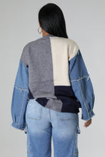 Load image into Gallery viewer, Demin Sleeves Color Block Knit Sweater