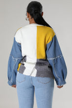 Load image into Gallery viewer, Denim Sleeves Color Block Knit Sweater